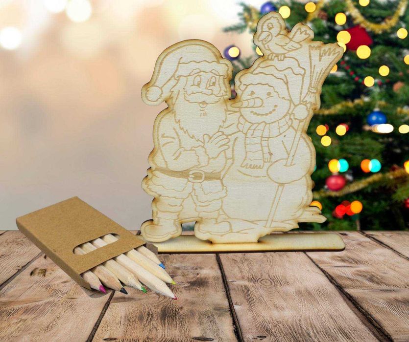 Дървена фигурка за оцветяване със стойка и моливи