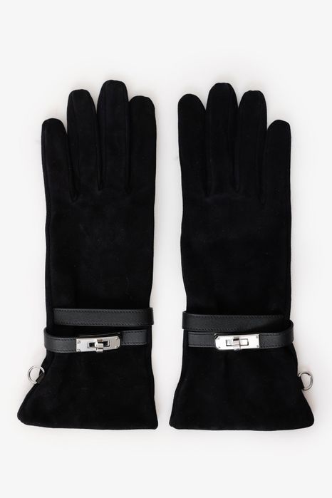 Hermès Black Suede Jade Gloves With Strap
