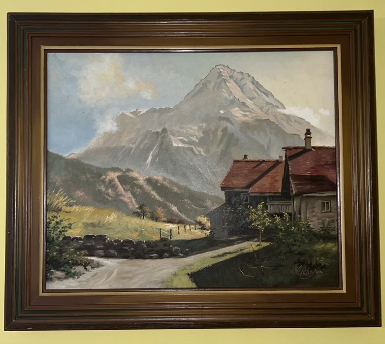 Tablou Peisaj Alpin, Original, Semnat, 60x50 cm, Ulei Pe Panza