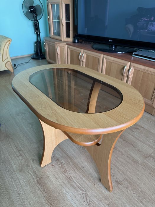 Masa livingroom lemn si sticla