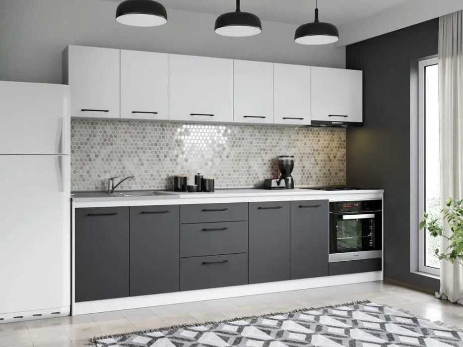 Set Mobila Bucatarie Mina Dual 280 Gri Antracit/Alb C165