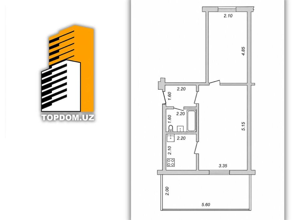 2-комнатная 54 м² | Круг Актепе - ул. Гульхани / Сеул | Вдоль речки