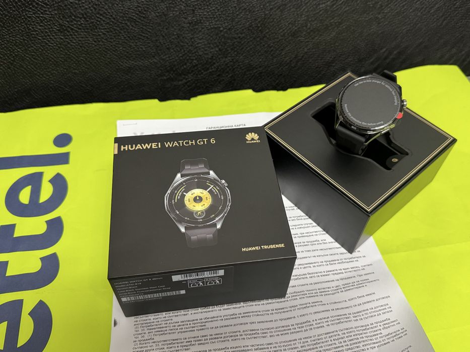 ЧИСТО НОВ 46mm Huawei watch GT 6 Гаранция Yettel 2028 Black gt6
