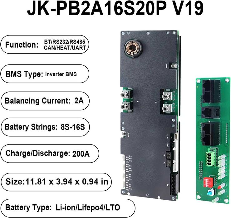 BMS JK PB2A16S20P V19 2A Echilibrare 200Ah Nominal 350Ah Max cu Display Touch V19 4.3"