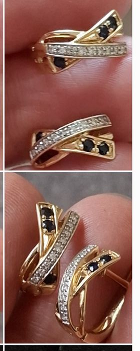 Cercei aur 14k diamante si safire