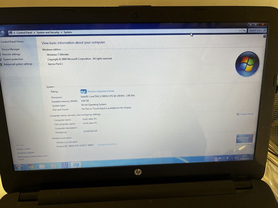 Laptop HP 15.6” – Intel i3-5005U, 4GB RAM, HDD, Windows 7 Pro/Ultimate
