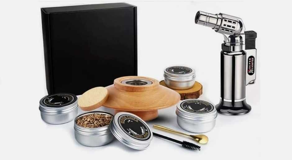 Комплект / сет за опушване на уиски/whisky с 4 аромата и запалка