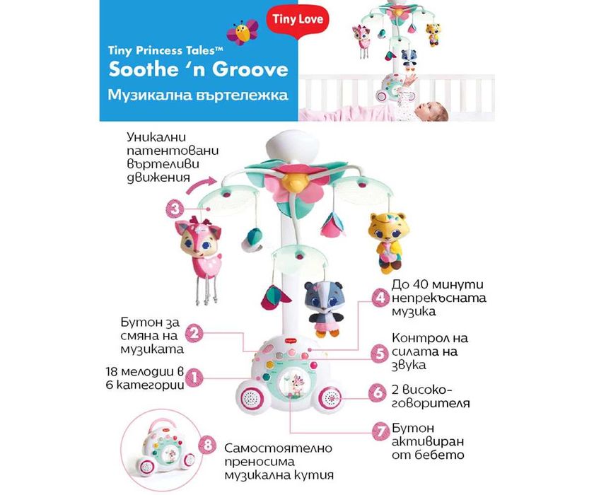 НОВ! Комплект Tiny Love активна гимнастика и музикална въртележка