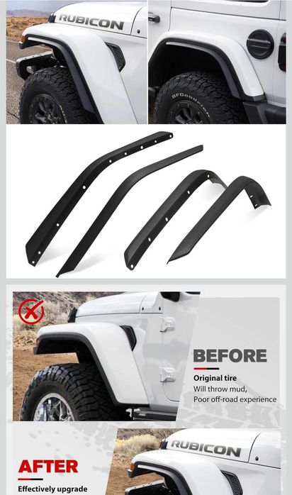 Set 4 extensii overfendere Jeep Wrangler JL / JLU 2018+ (aripi înalte) - NOI, sigilate