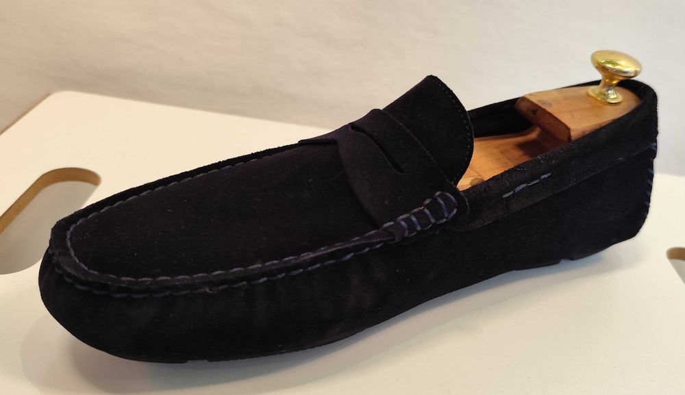Pantofi mocasini casual 44 slip on Lav Atigianale piele naturala moale albastru