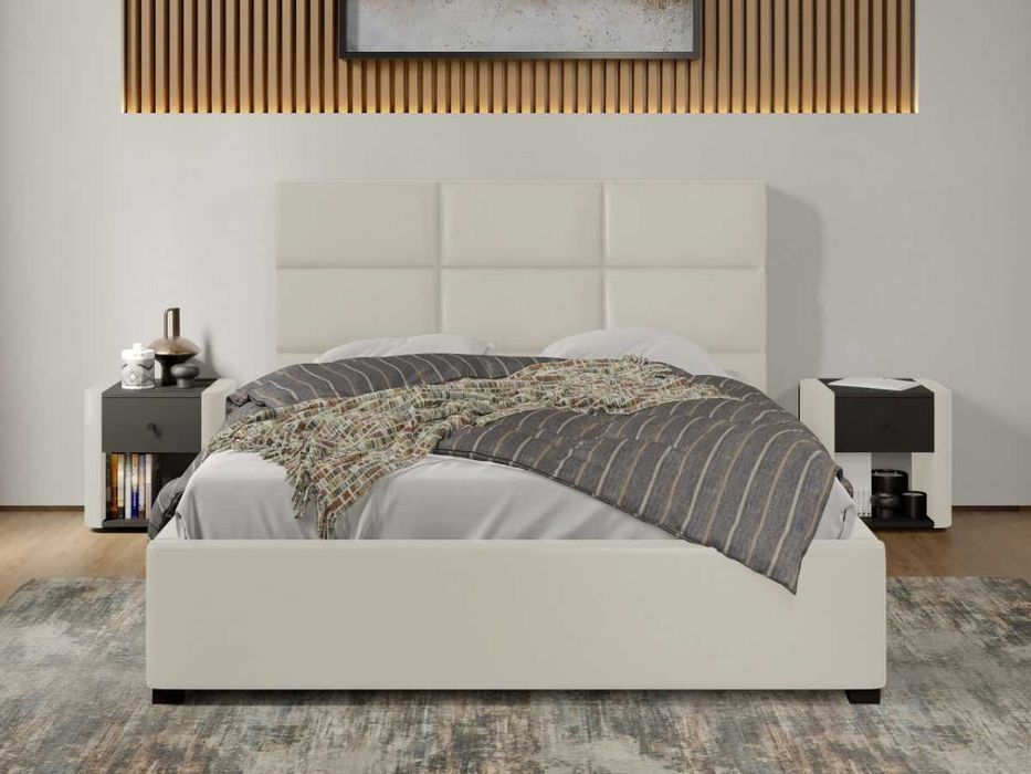 Pat Tapitat Cico 190 rabatabil 170 x 114 C1 din piele/stofa Alb Nube 1