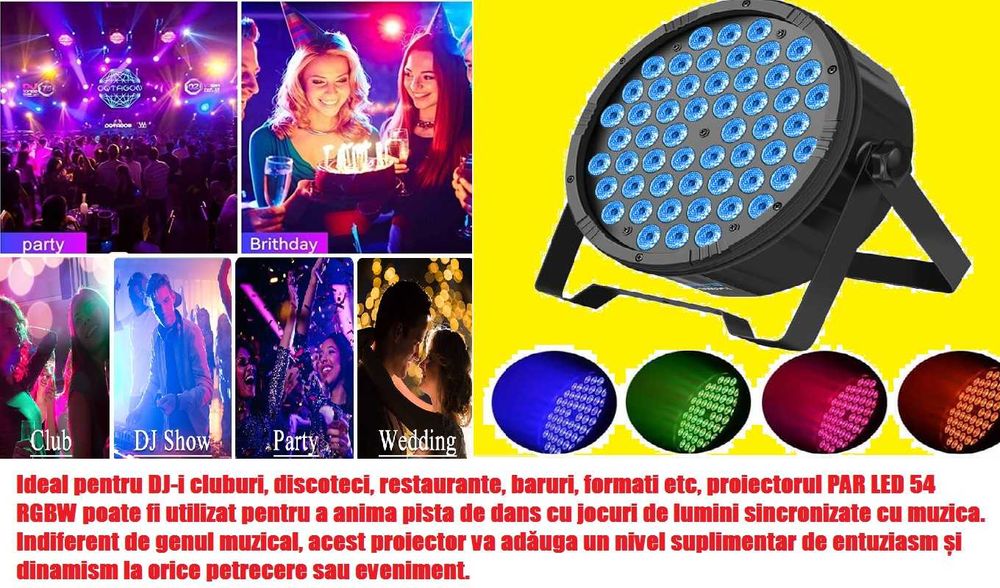 Proiector joc culori/lumini *Stroboscop 54 LED PARTY*Lumini Ambientale