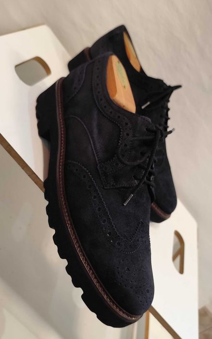 Pantofi derby 40.5 41 brogue GABOR piele naturala moale albastru