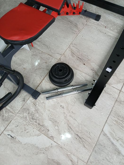 Уникална Фитнес клетка, скрепец, лост, тежести, гумена стелка, стойки