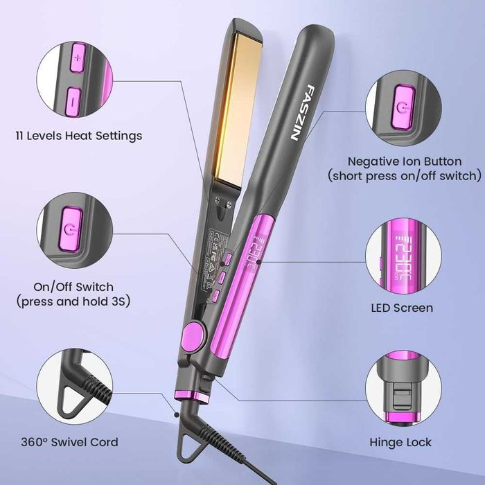 Йонна преса за коса Faszin, 20 сек бързо загряване, титаниева плоча