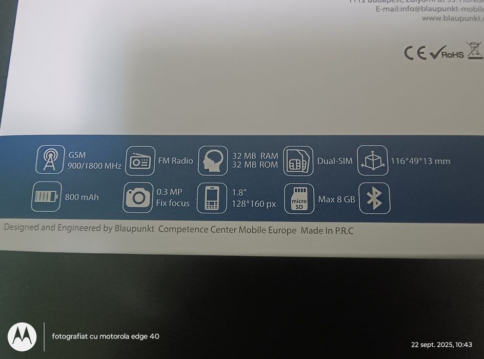 Mini telefon Seniori NOU, Blaupunkt V 18, LANTERNA + cartela  telekom