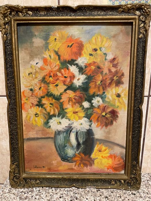 pictura veche pe panza in ulei tablou vechi pe panza in ulei tablou