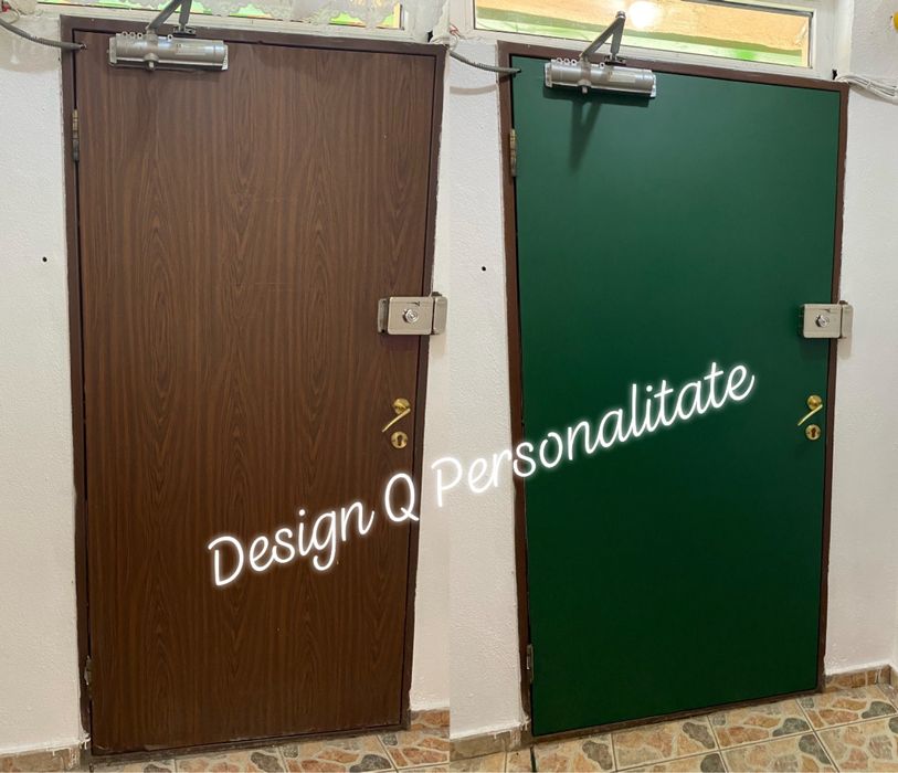 Colantare usa metalica exterior. Reconditionare usa prin colantare