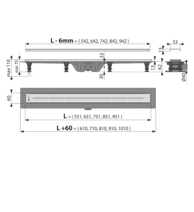 Rigola dus cu gratar din otel inoxidabil, Komfort CPZ18, inox, 65 cm