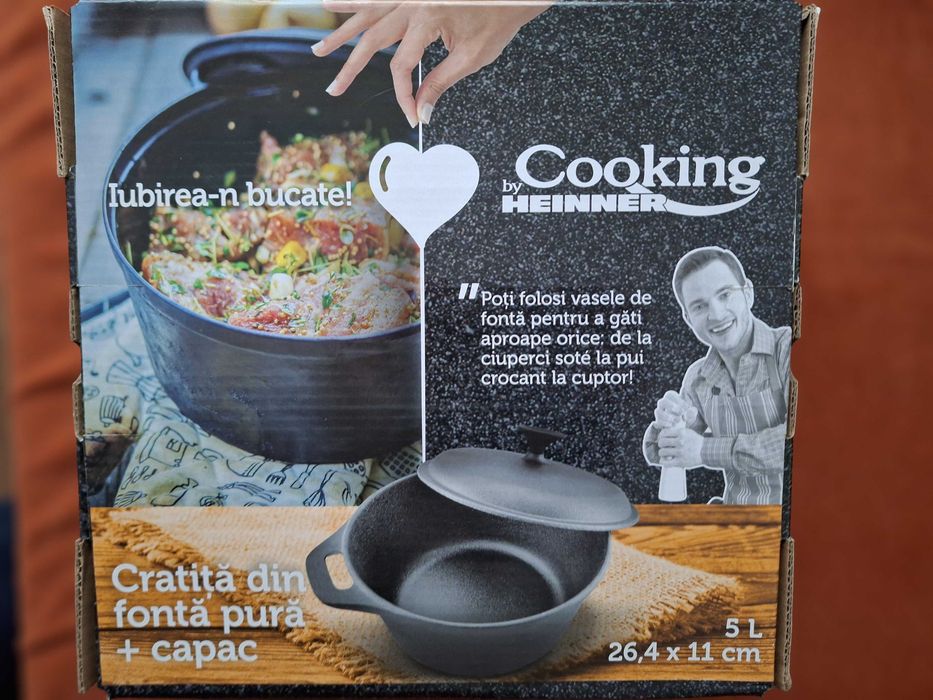 Cratita fonta pura + capac , 26.4 x 11 cm, 5 L, COOKING BY HEINNER