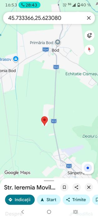Proprietar, vand teren intravilan 378mp intre Simpetru si Bod, str. Ieremia Movila