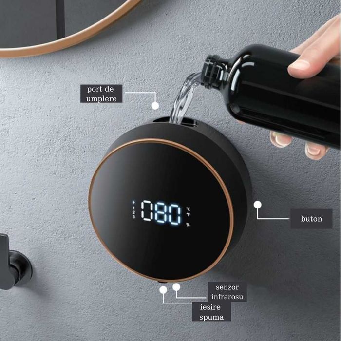 Dispenser automat pentru sapun spuma sau lichid, cu Senzor, Negru