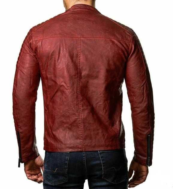 Мъжки кожени якета с цип и  с изправена яка