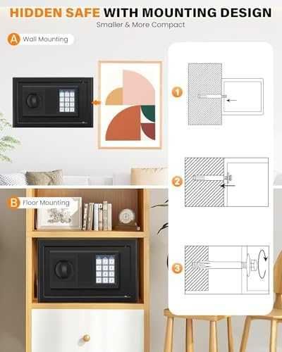 Нов стоманен Сейф кутия за пари документи с код ключ аларма монтаж дом офис