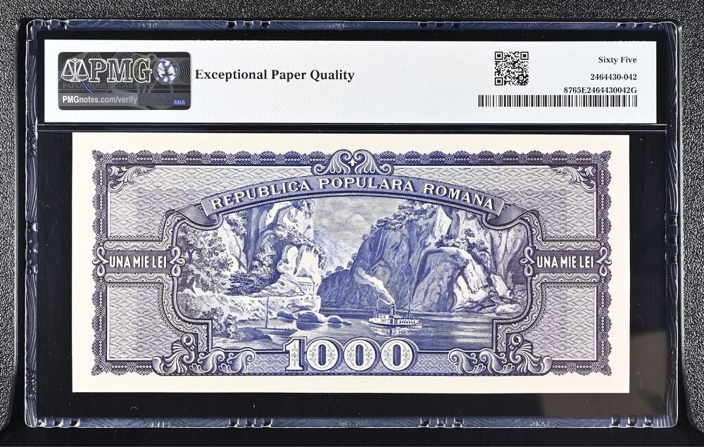 1000 lei 1950 pmg65 unc bancnota gradata