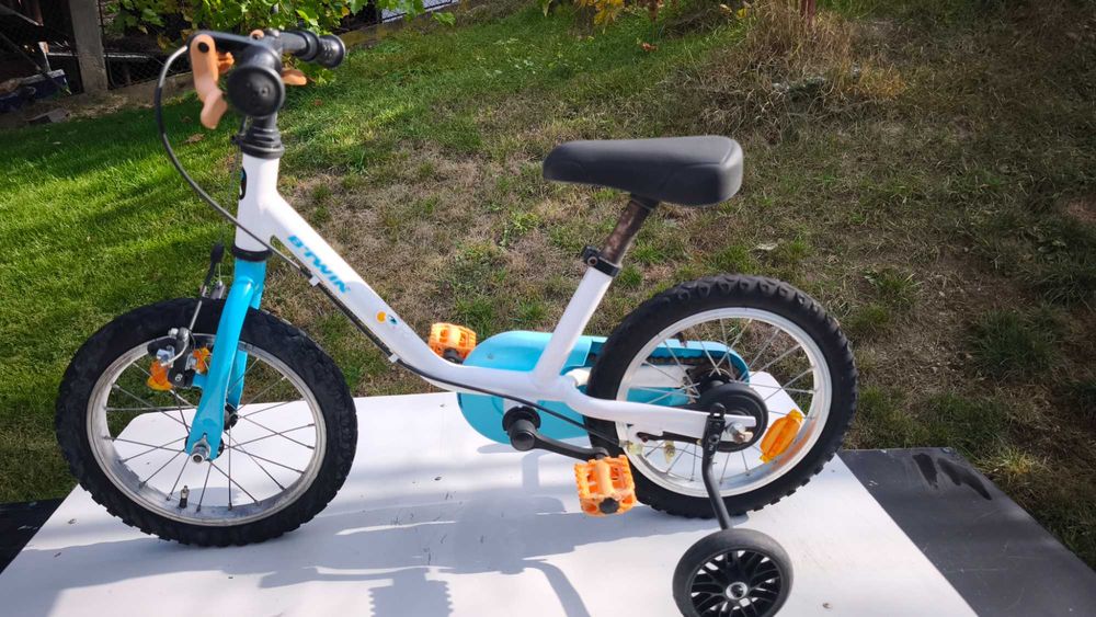 Bicicletă Copii Decathlon B'Twin Arctic 100 – 14 inch (3-5 ani) – Roți ajutătoare incluse