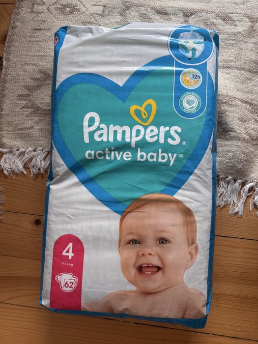 Нов пакет памперси pampers active baby 4 62 броя