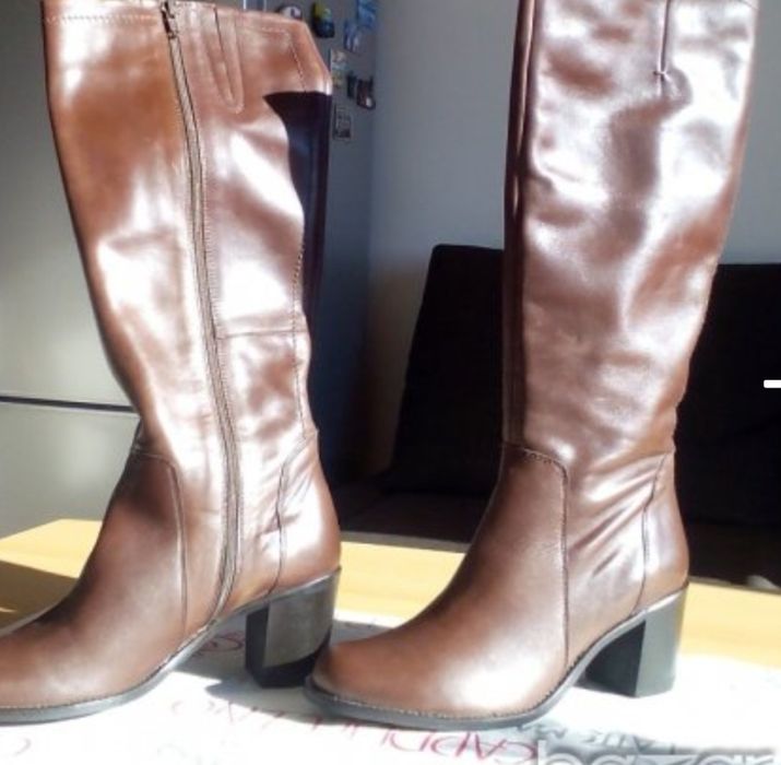 Дамски ботуши - нови, естествена кожа, кафяви, №40
