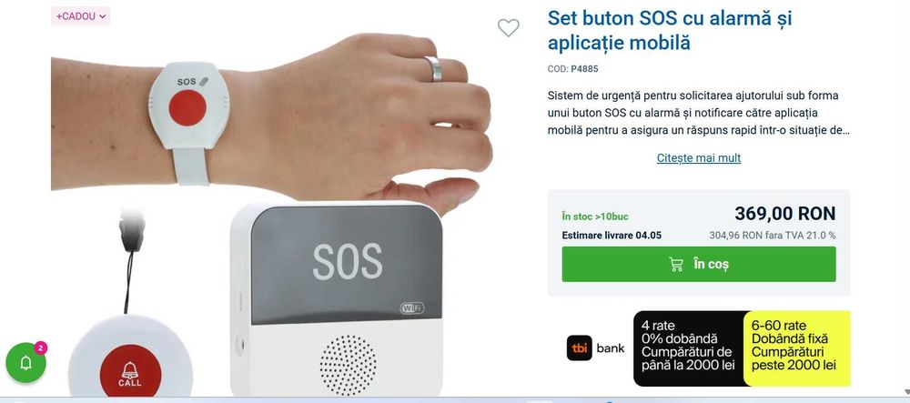 Set buton SOS cu alarmă și aplicație mobilă