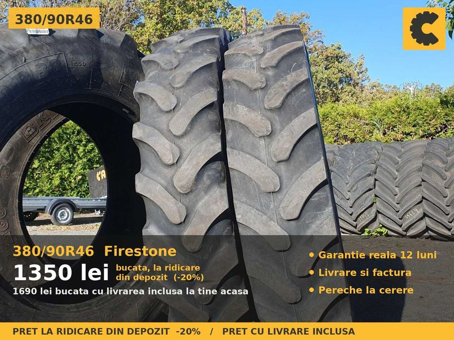 Cauciucuri Anvelope 380/90R46 380/90 R46 14.9R46 14.9-46 3809046 Firestone Prasitoare Tractor Roti Inguste SH Second Hand REDUCERE Oferta Pret Bun