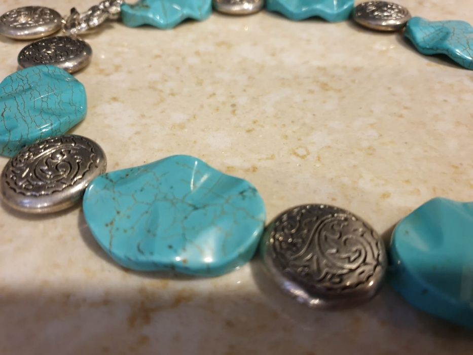 Set colier si bratara vechi cu pietre naturale semipretioase turcuaze