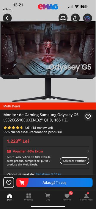 Samsung Odyssey G5 QHD 2560x1440 32” LS32CG510EUXEN