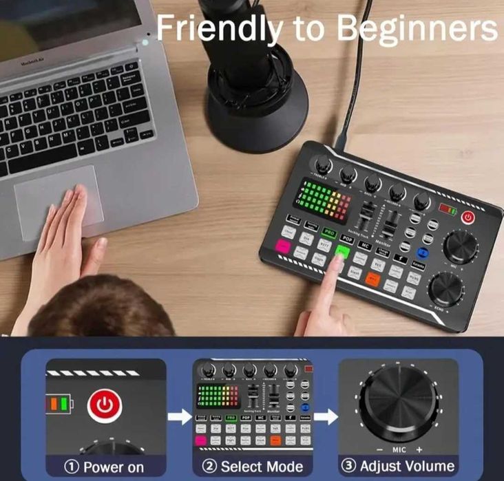 Placa de sunet externa cu efecte de sunet și voce Mixer DJ Amplificare sunet Bluetooth 5.0 și baterie integrata , Ideal Karaoke Podcast sau Tiktok