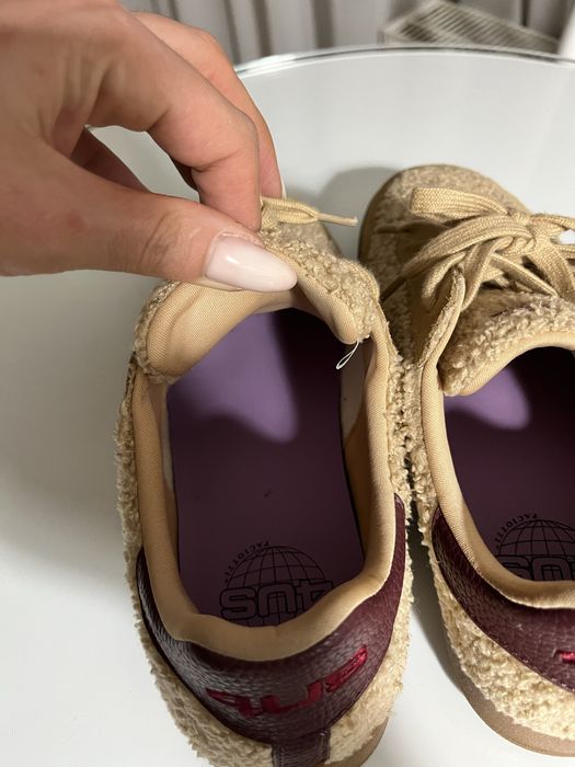 Sneakers cu blana din piele intoarsa