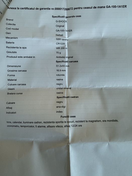 Casio G Shock GA-100-1A1ER NOU
