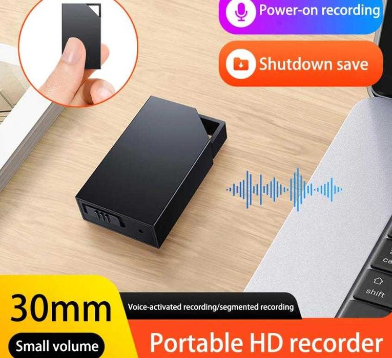 3см Диктофон Гласова Активация 2х Микрофона Подслушване Аудио Рекордер