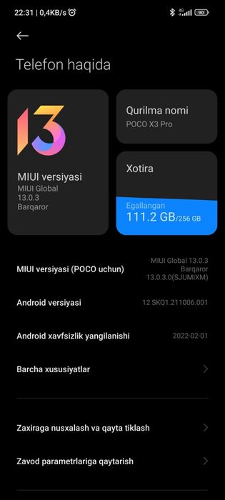 POCO X 3 PRO  256 tali  karobka dakumenti bor patsvetkada dogʻi bor