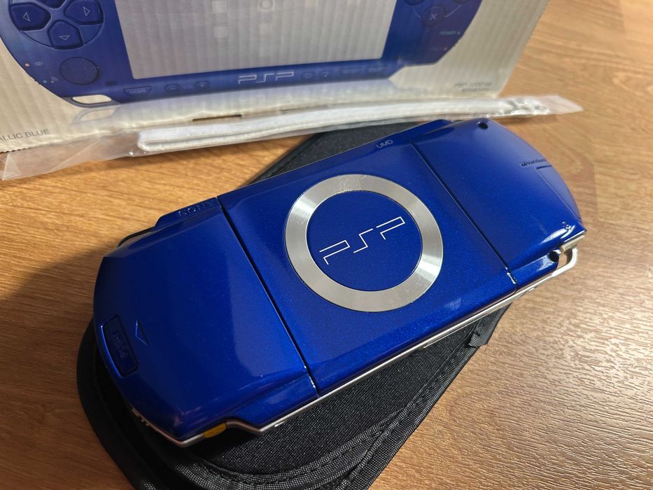 PSP 1000 Metallic Blue modată, cutie originală — gata de joc | Japonia