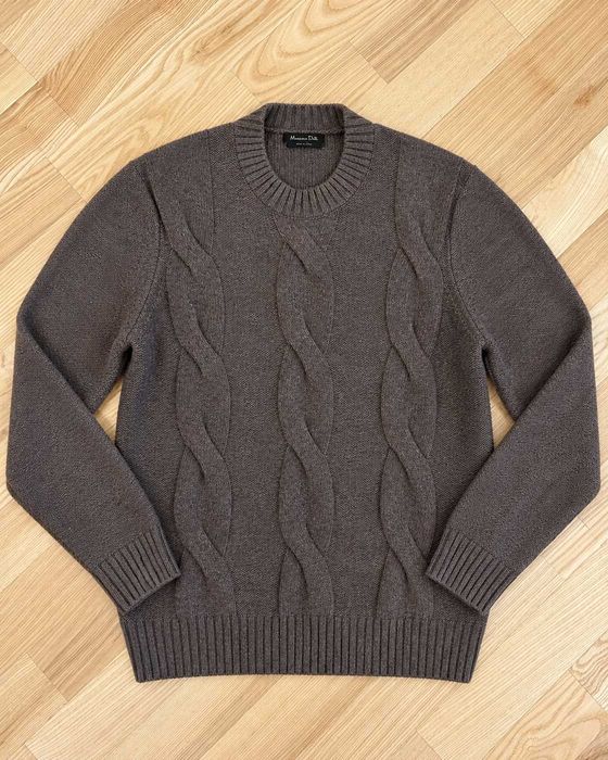 Pulover Massimo Dutti bărbați maro, cu torsade, din lână și yak Mărimea L