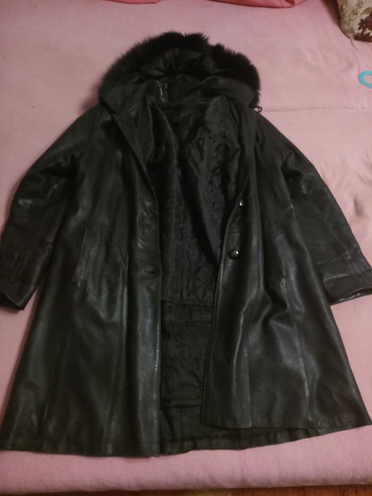 Geacă de piele damă cojoc cu glugă