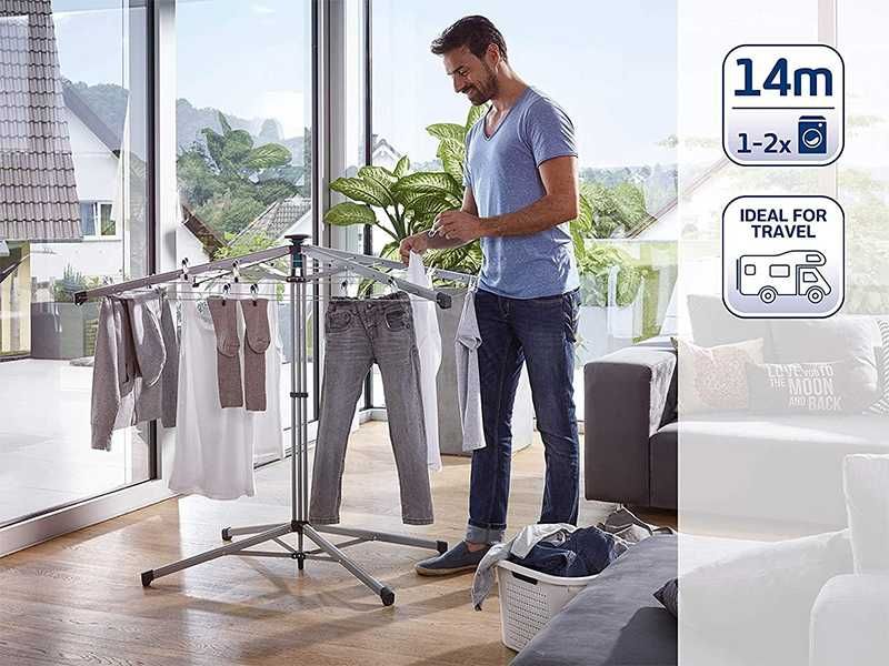 НОВИ! Сушилник за дрехи Leifheit Linopop UP 140 тип чадър ротационен сушилник с калъф