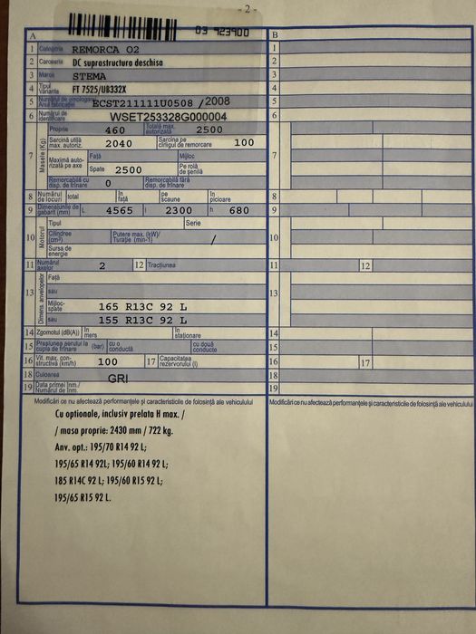 Remorca cu prelata STEMA 2.500kg