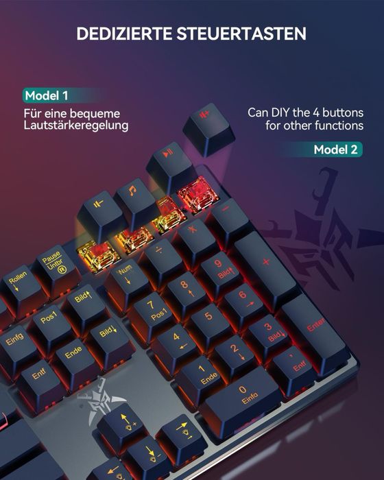 TECKNET Tastatură Mecanică pentru Jocuri 109 Taste cu Comutatoare Roșii – QWERTZ