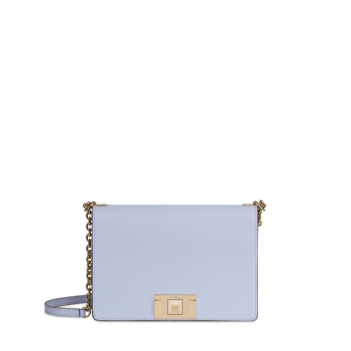 FURLA crossbody модел MIMI чанта от естествена кожа в свело син цвят