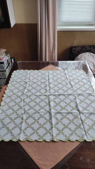 Памучна покривка/каре в зелено и бяло