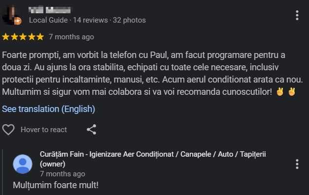 Igienizare Aer Condiționat cu aburi - Curățare Canapele - Saltele - Scaune